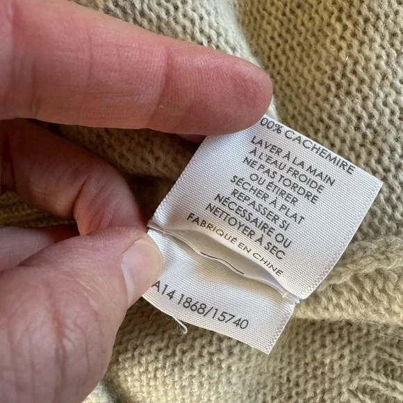 White + Warren Gray and Cream Crew Neck Sweater Braid Detail Cashmere / small - Picture 7 of 8